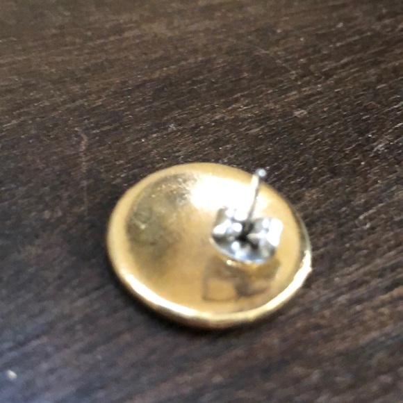 Gold Textured Circular Earrings - Picture 2 of 4